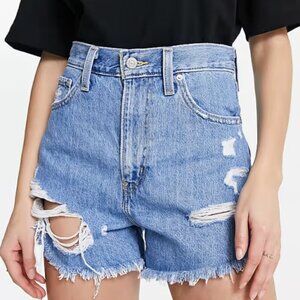 Levi's Women's High Waisted Mom Shorts- Distressed Medium Wash- Size 25